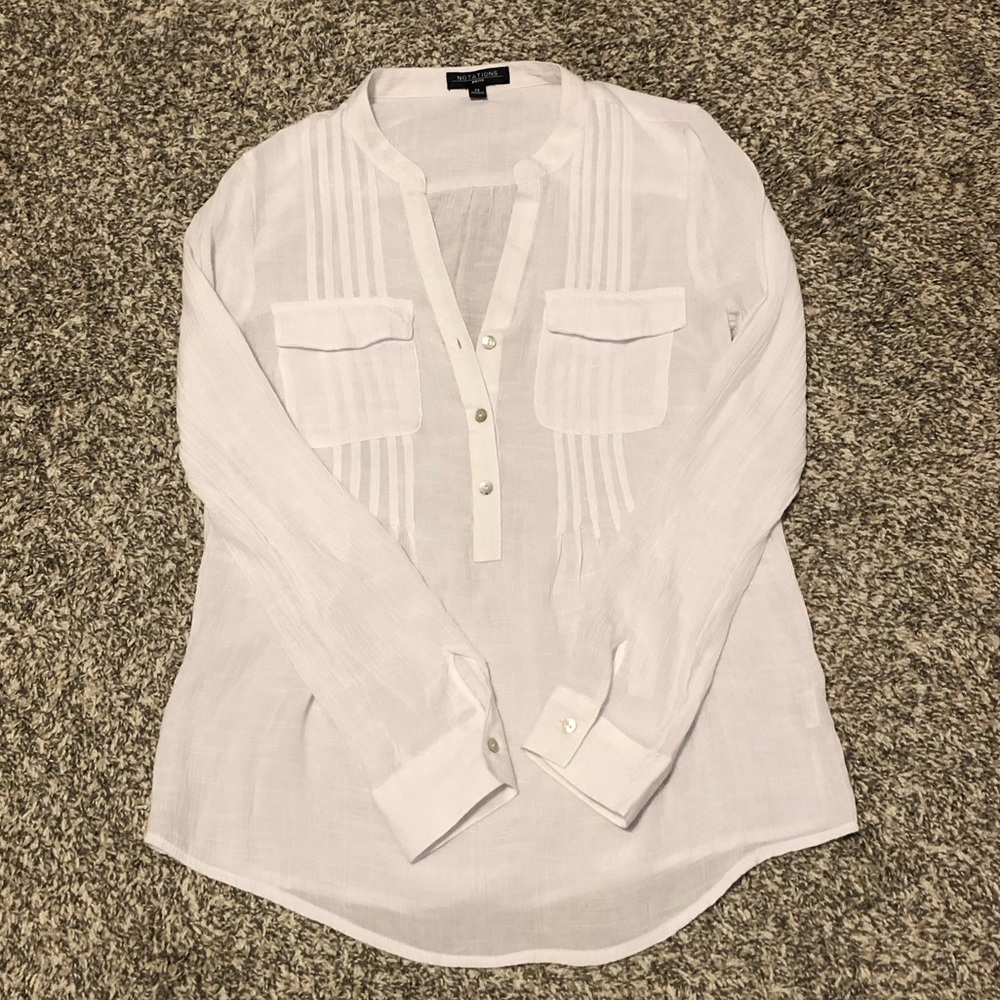 Notations Petite White Gauzy Textured Blouse